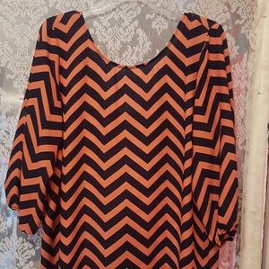 Coral and Navy Blue Chevron Top